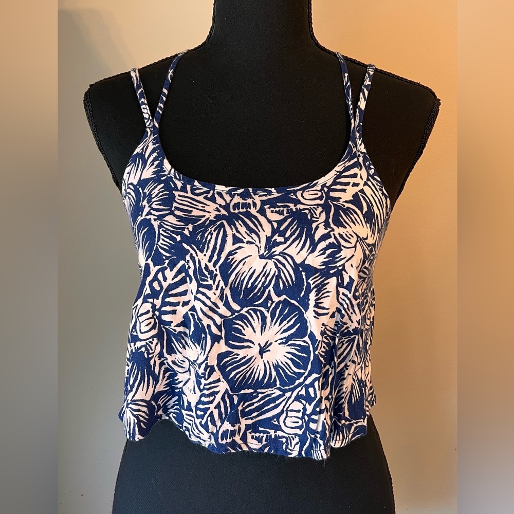 Hollister Navy and White Floral Crop Top